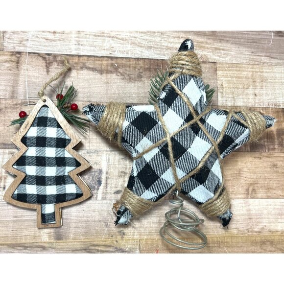 Buffalo Plaid Star & Tree Holiday Ornaments With Jute Accents & - Picture 4 of 5